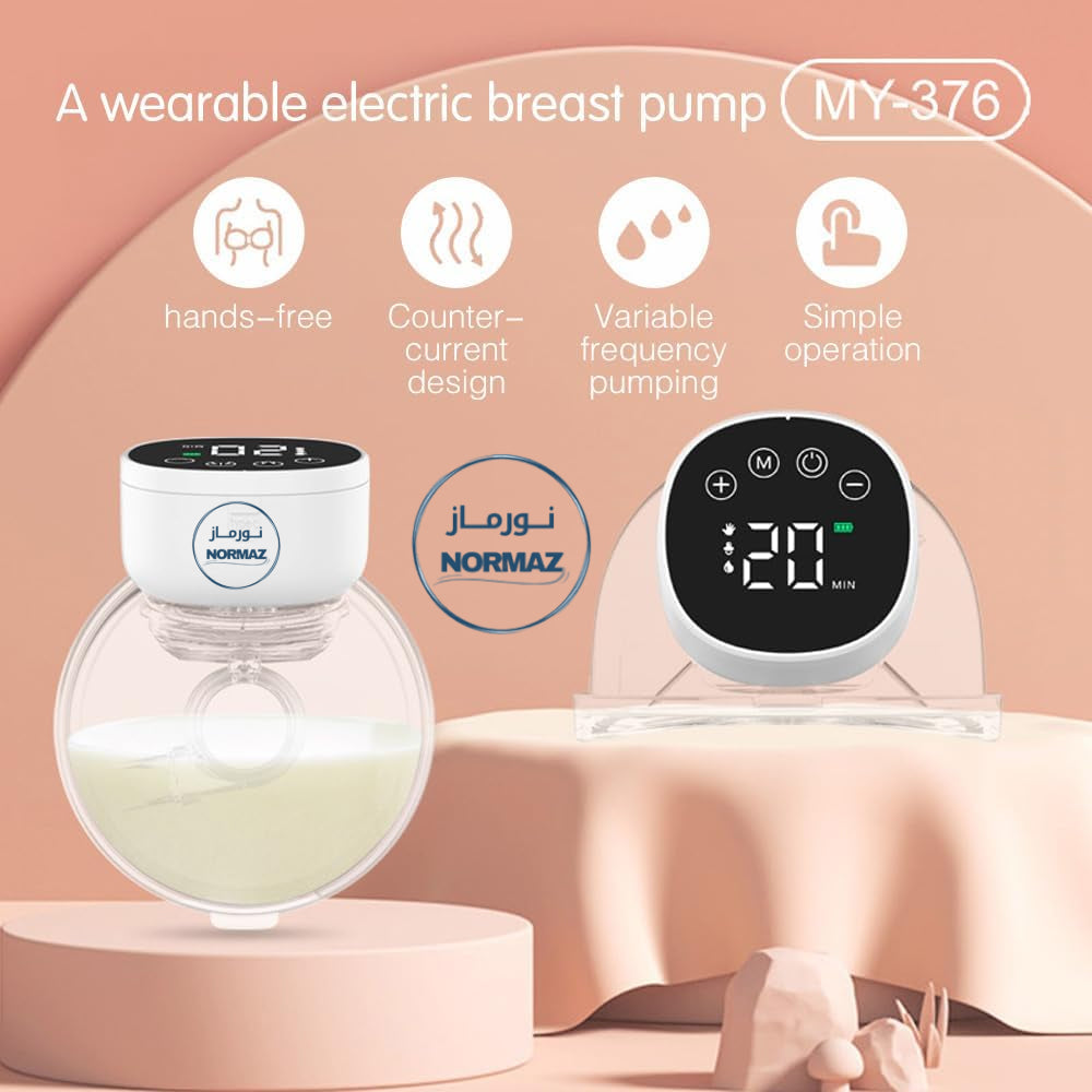 Wearable Breast Pump, Low-Noise and Painless Hands Free Electric Breast Pump with 3 Mode & 9 Levels, LCD Display, 24mm Flange